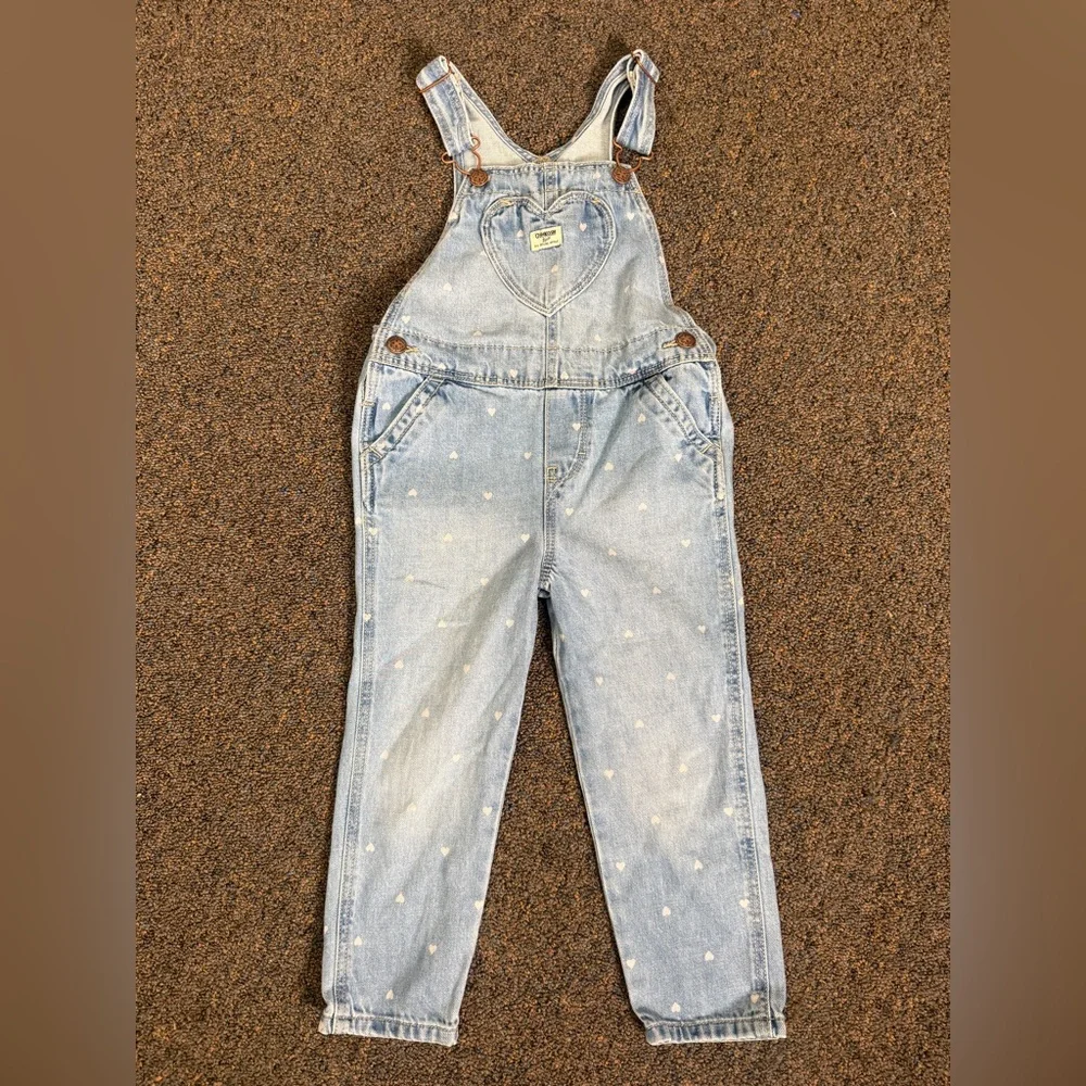OshKosh‎ B'gosh Denim Overalls Size 3T Heart Print  EUC